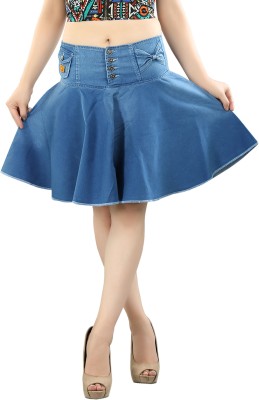 FCK-3 Solid Women Pleated Light Blue Skirt
