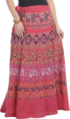 JABAMA Printed Women Wrap Around Orange Skirt
