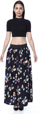 

V3iShop Floral Print Women's A-line Blue Skirt