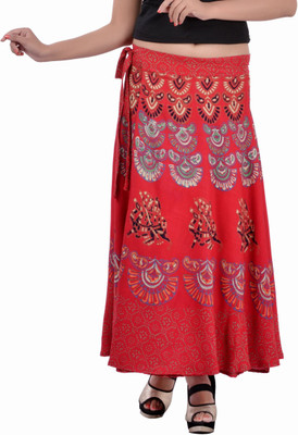 

Indi Bargain Printed Women's Wrap Around Red Skirt