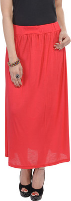 JABAMA Solid Women Straight Red Skirt