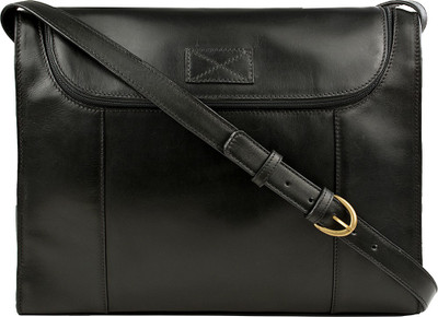 

Hidesign Men Formal Black Genuine Leather Messenger Bag