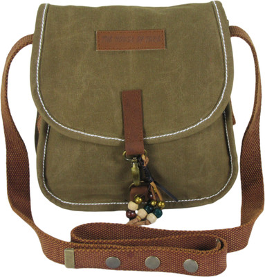 

The House of Tara Women Casual Khaki Canvas Sling Bag