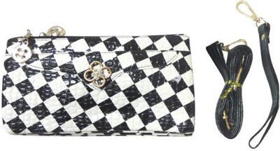 

DCS Women Casual White, Black Rexine Sling Bag, Black;white
