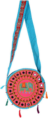 

Rajrang Women Casual Pink, Blue Cotton Sling Bag, Blue;pink