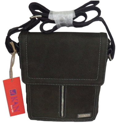 Kan Men & Women Casual Black Genuine Leather Sling Bag