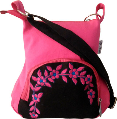 

Fly Angels Women Casual Pink, Black Canvas Sling Bag, Black;pink