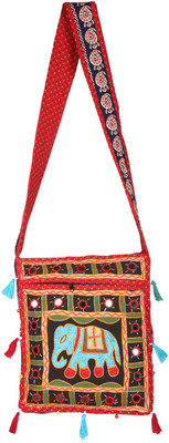 

Rajrang Women Casual Red Cotton Sling Bag