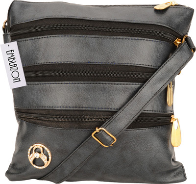 

Emblazon Men & Women Casual Black PU Sling Bag