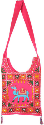 

Rajrang Women Casual Pink, Blue Cotton Sling Bag, Blue;pink