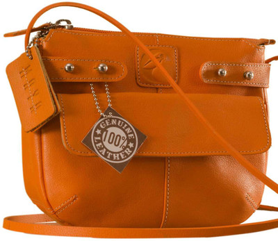 

eZeeBags Women Casual Orange Genuine Leather Sling Bag
