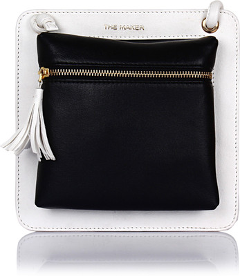 

THE MAKER Women Evening/Party Black, White Leatherette Sling Bag