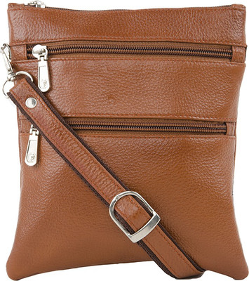 

LeWIS Women Casual Tan Genuine Leather Sling Bag