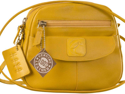

eZeeBags Women Casual Yellow Genuine Leather Sling Bag