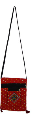 

The Living Craft Girls Casual Red Cotton Sling Bag