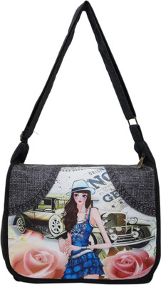 

Heels & Handles Women Casual Black Denim Sling Bag
