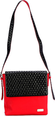 The Zoya Life Women Casual Red, Black PU Sling Bag, Black;red