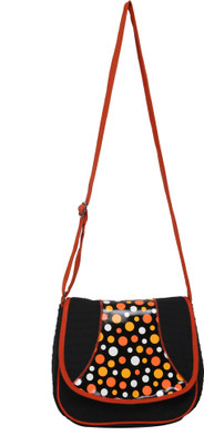 

Anekaant Women Casual Black, Orange Cotton, PU Sling Bag