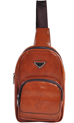 LeCobbs Men Casual Tan Leatherette Sling Bag