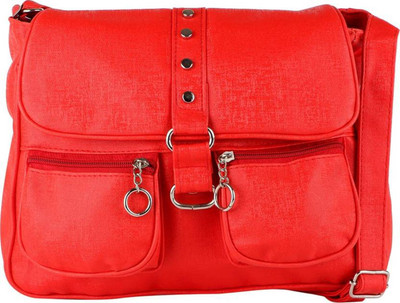 

Rapidcostore Girls Casual Red Leatherette Sling Bag
