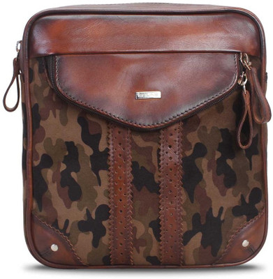 

Brune Men Casual Tan, Green Genuine Leather, Velvet Sling Bag, Green;tan