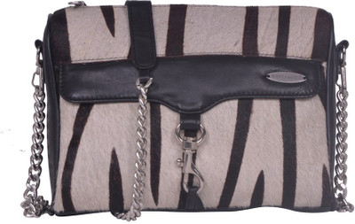 

Justanned Women Casual White, Black Genuine Leather Sling Bag, Black;white