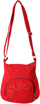

Bag Factory Girls Casual Red Canvas Sling Bag
