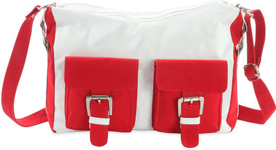 

Goodwill Leather Art Women Casual White, Red PU Sling Bag, Red;white