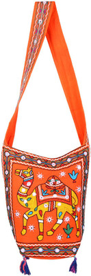 

Rajrang Women Orange, Yellow Cotton Sling Bag
