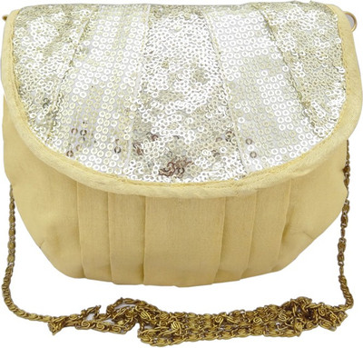 

Hi Look Women Evening/Party Yellow, Silver Canvas Sling Bag, Silver;yellow
