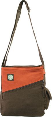 

Anekaant Women Casual Brown Canvas, Genuine Leather Sling Bag