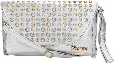 

Eleegance Women Evening/Party Silver Jute Sling Bag