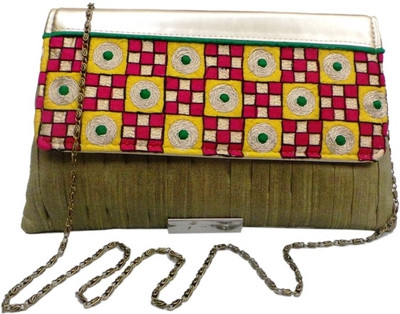 

Bhamini Women Evening/Party Gold Silk Sling Bag