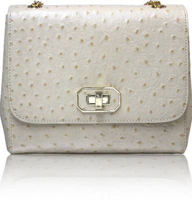 La Roma Women Casual White Genuine Leather Sling Bag