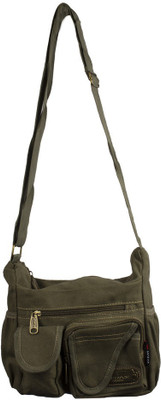 

Sky One Men Casual Green Canvas Sling Bag