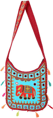 

Rajrang Women Casual Blue, Red, Grey Cotton Sling Bag, Blue;grey;red