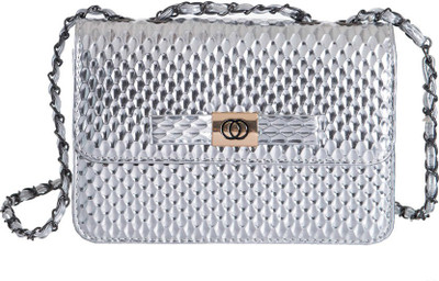 

Peaubella Women Evening/Party Silver PU Sling Bag