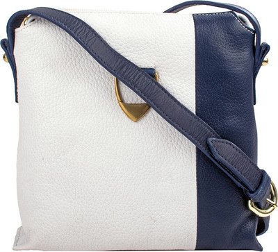 

Hidesign Women Formal White, Blue Genuine Leather Sling Bag, Blue;white