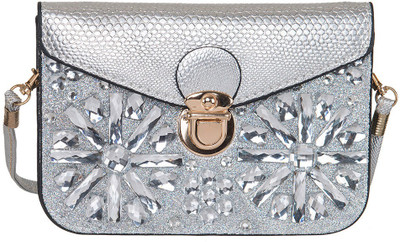 

Peaubella Girls Casual Silver Leatherette Sling Bag