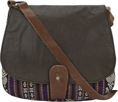 

Nandeetas Women Casual Purple, Brown Genuine Leather, Brocade Sling Bag, Brown;purple