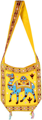 Rajrang Women Casual Yellow, Blue Cotton Sling Bag, Blue;yellow