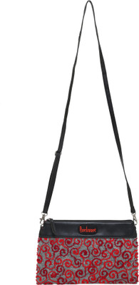 

Anekaant Women Casual Red, Black Cotton, PU Sling Bag, Black;red