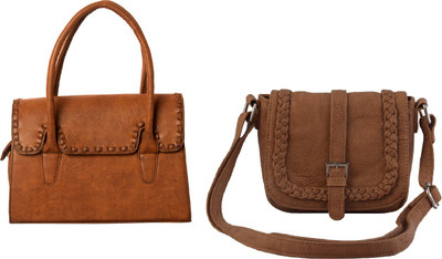 

Lychee Bags Women Casual Brown, Beige PU Satchel, Beige;brown