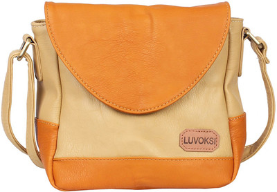 

Luvoksi Women Casual Yellow, Tan Leatherette Sling Bag, Tan;yellow