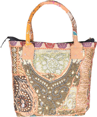 

Jewel Fab Art Women Evening/Party Beige Cotton Sling Bag