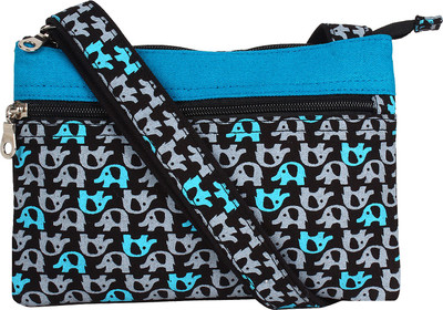 

Anekaant Women Casual Blue, Black Canvas Sling Bag, Black;blue