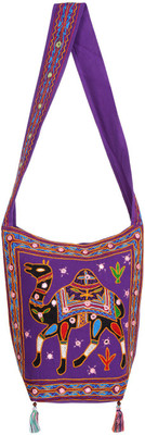 

Rajrang Women Casual Purple, Black Cotton Sling Bag, Black;purple