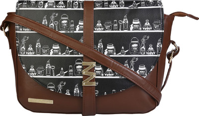 

FUNK FOR HIRE Women Casual Brown, Black Leatherette Sling Bag, Black;brown
