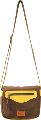 

Anekaant Women Casual Brown, Yellow Canvas, PU Sling Bag