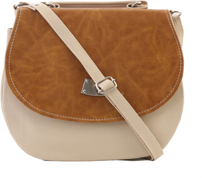 Felicita Women Casual Tan, Beige PU Sling Bag, Beige;tan
